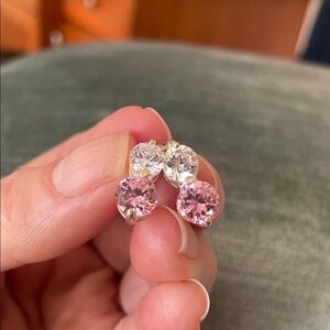 Elegant Pink and Silver Stud Earrings